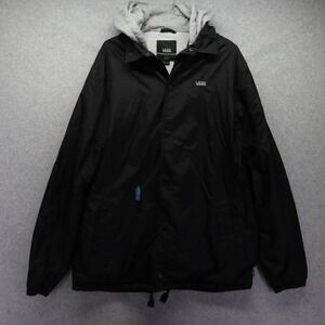 Vans Jacket Mens Large Riley Hooded Coaches Windbreaker Snap-Button Front Black